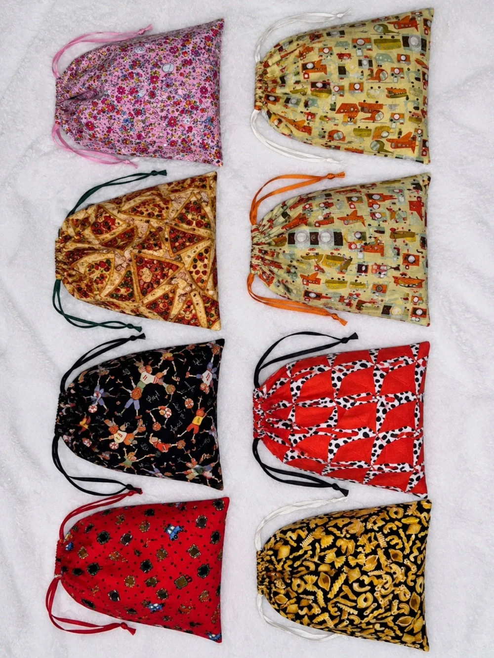 Reusable Fabric Drawstring Gift Bags – Assorted Designs